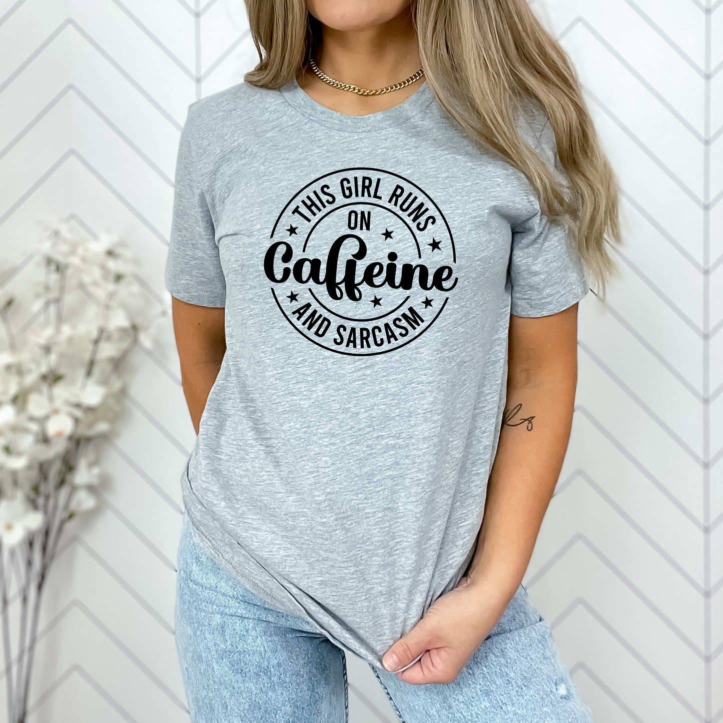 This Girl Runs on Coffee and Sarcasm Crewneck TShirt