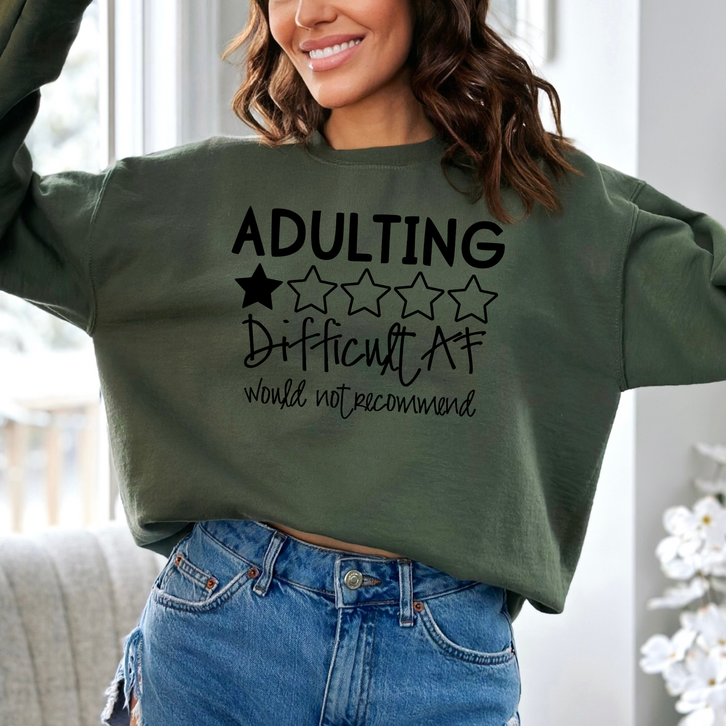 Adulting Difficult AF, Would Not Recomment Pullover Crewneck Sweatshirt