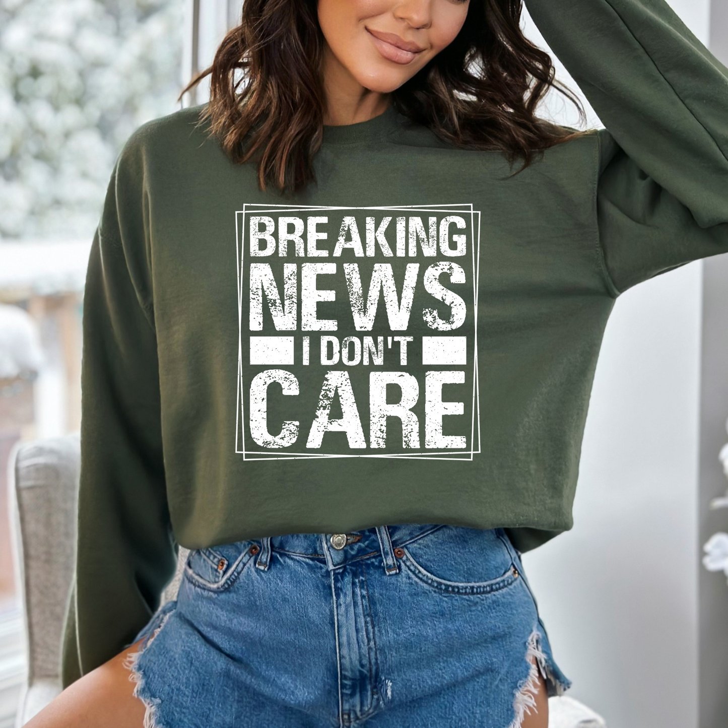 Breaking News, I Don't Care Pullover Crewneck Sweatshirt