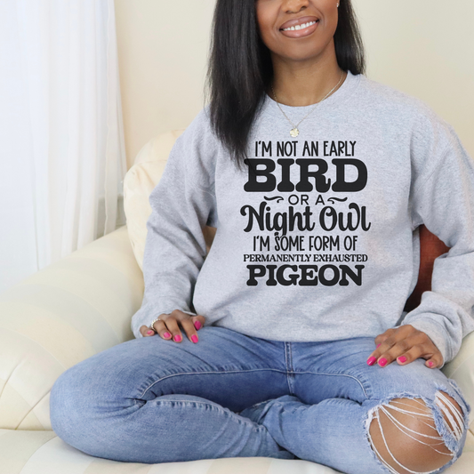 Casual Comfort: Permanently Exhausted Pigeon Crewneck