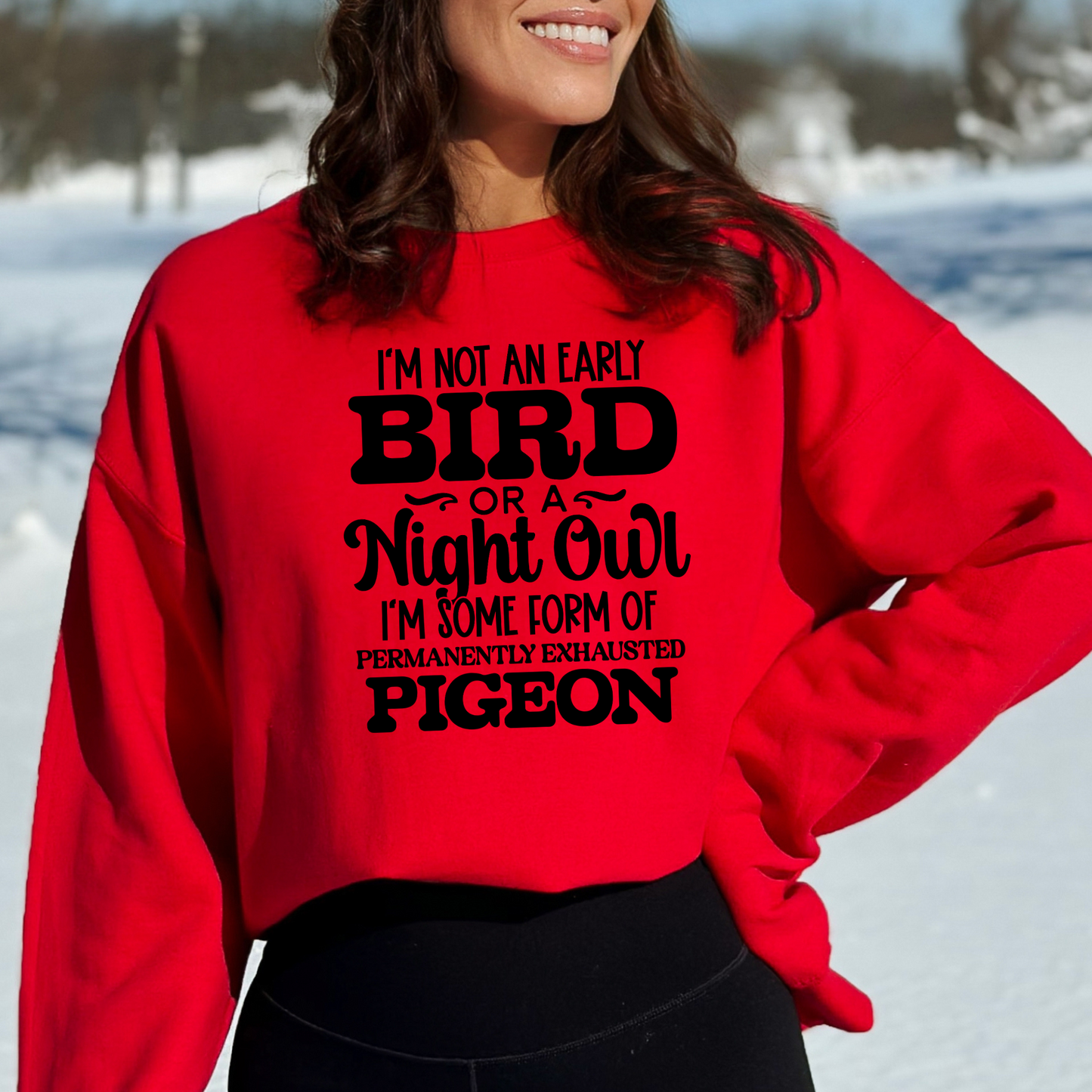 Casual Comfort: Permanently Exhausted Pigeon Crewneck