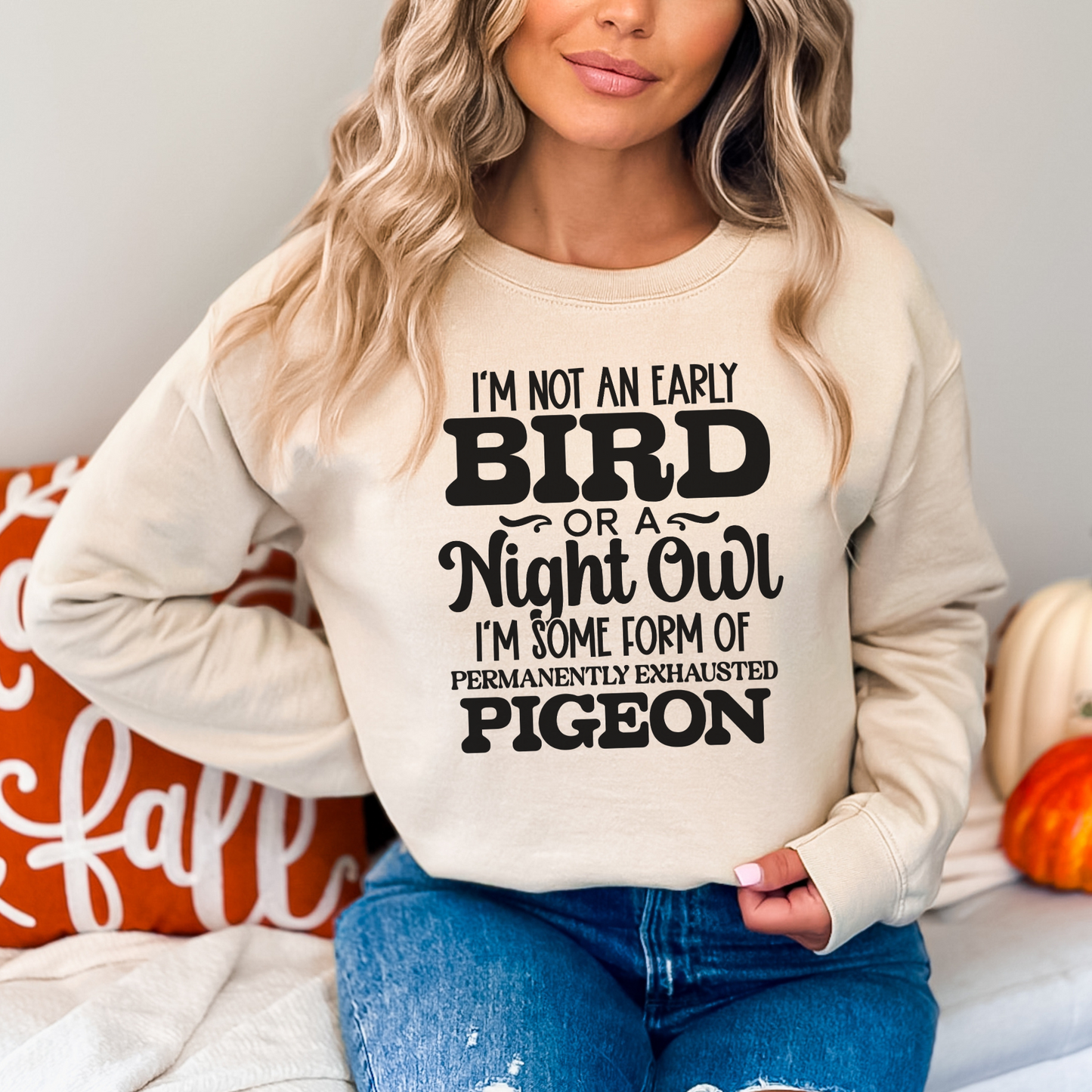 Casual Comfort: Permanently Exhausted Pigeon Crewneck