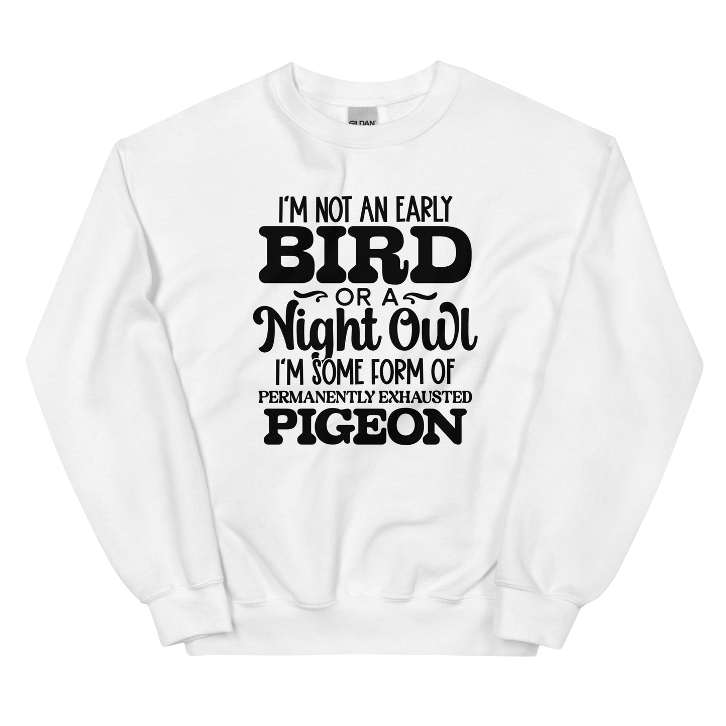 Casual Comfort: Permanently Exhausted Pigeon Crewneck