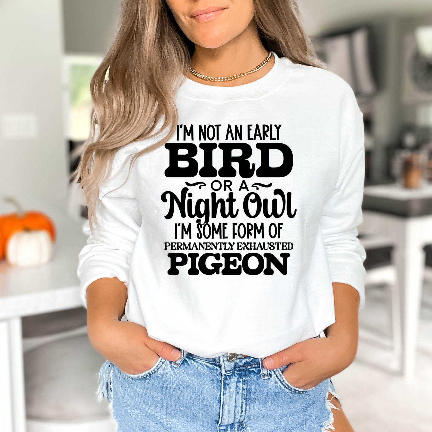 Casual Comfort: Permanently Exhausted Pigeon Crewneck