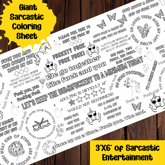 giant explicit sarcastic coloring poster 3x6 ft adult party activity offensive humor group coloring sheet.