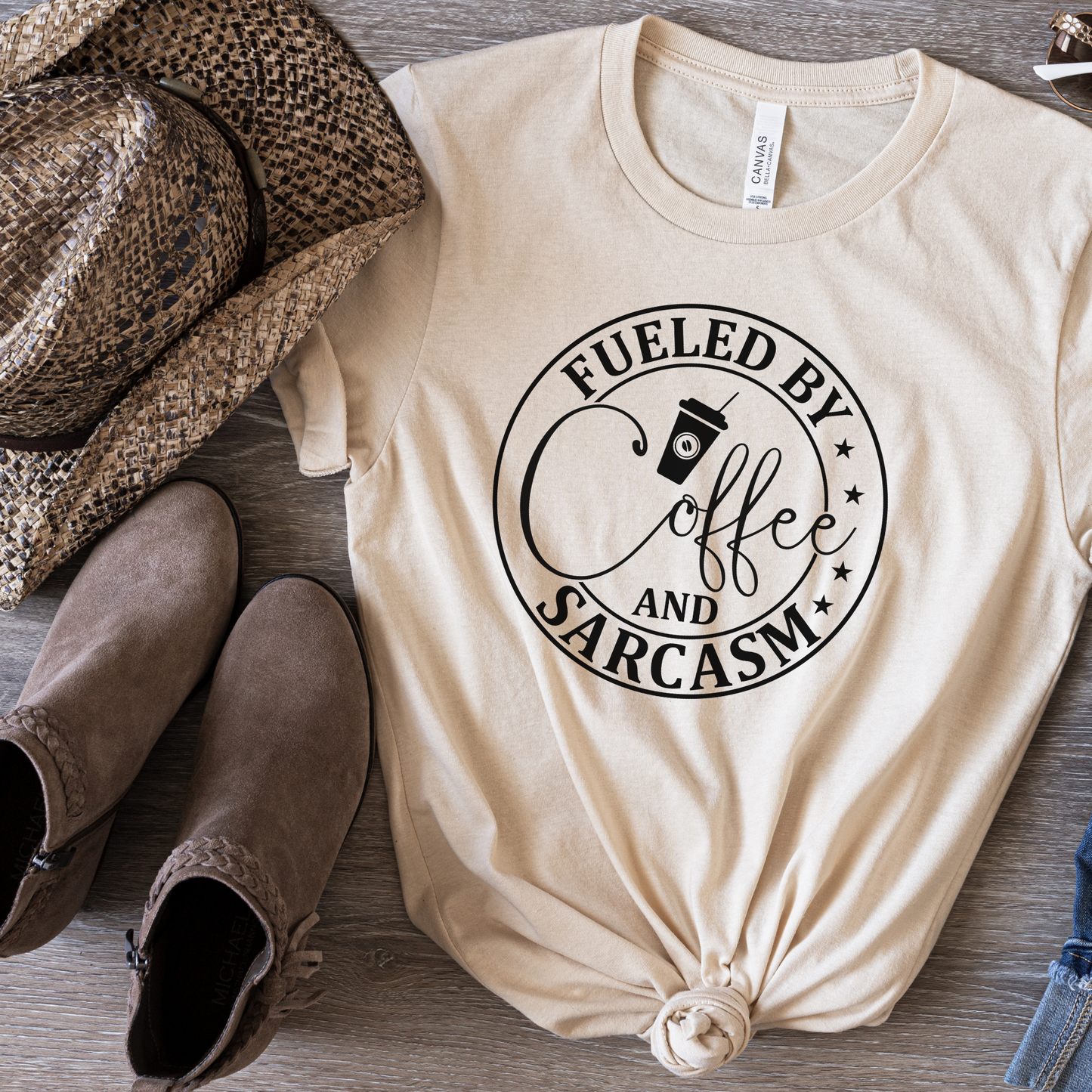 Fueled by Coffee and Sarcasm Crewneck TShirt