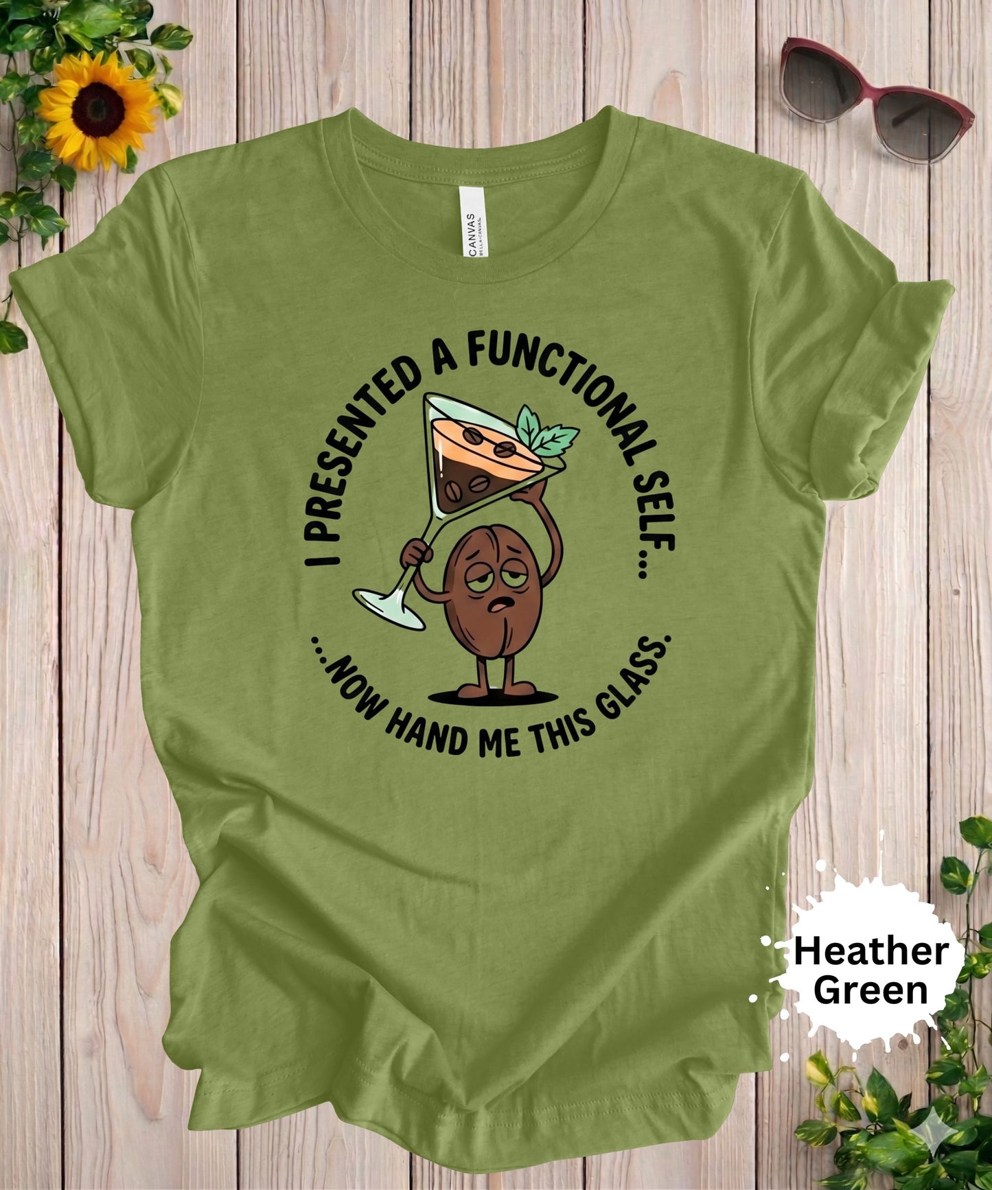 tshirt with a I presented a functional self now hand me this glass espresso martini graphic t-shirt with cartoon design