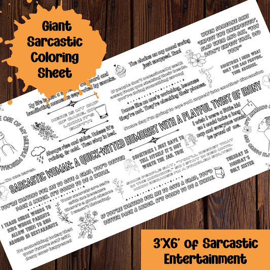 giant sarcastic coloring poster 3x6 ft funny adult party activity large coloring sheet group event.