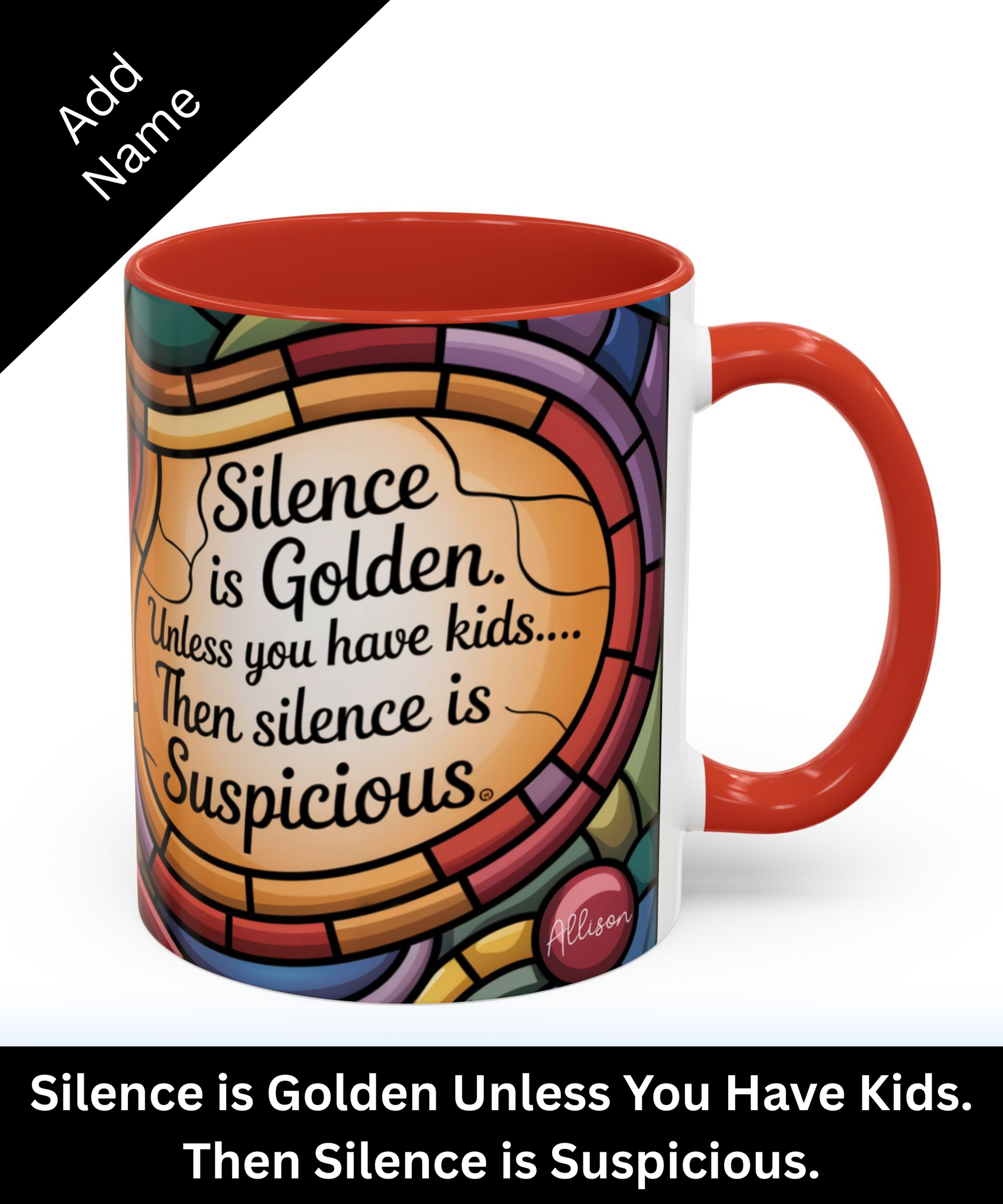 personalized mom mug silence is golden kids funny parenting humor gift