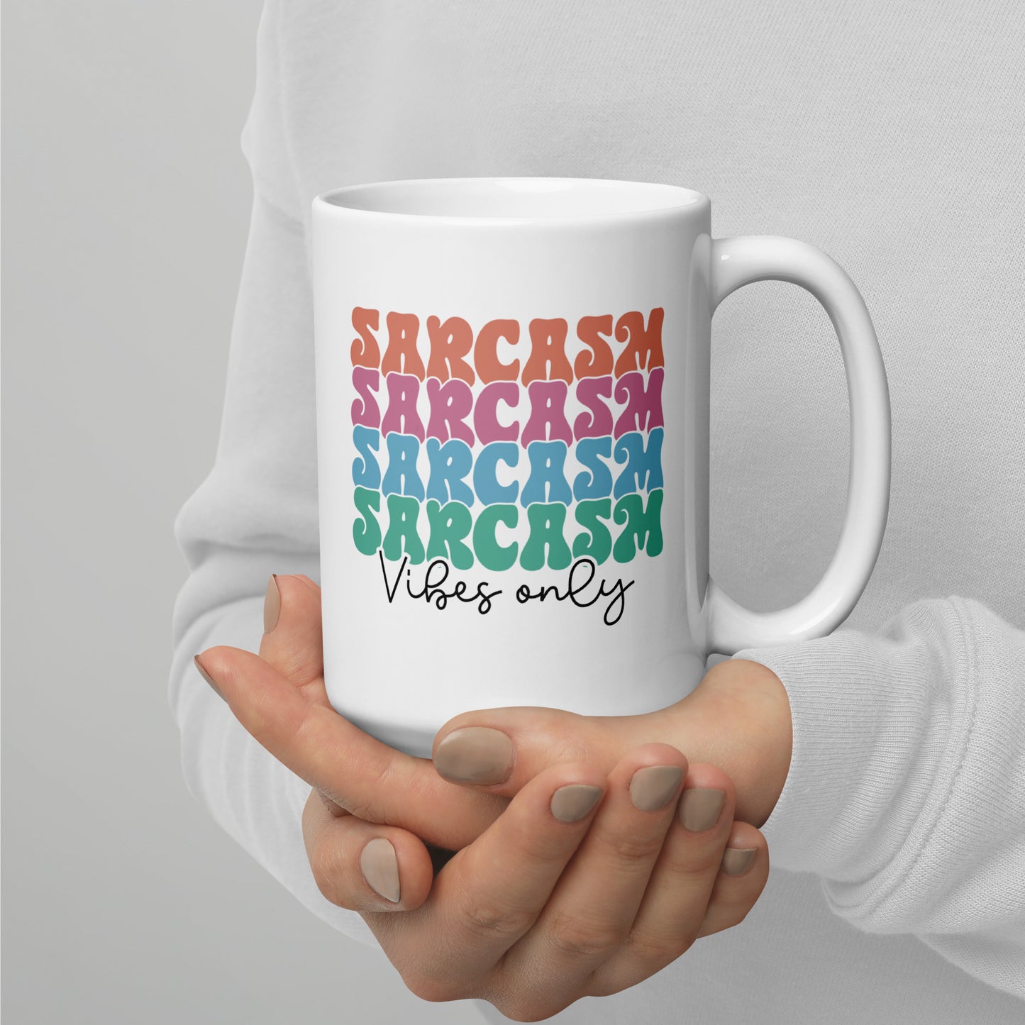 Retro Sarcasm Vibes White Ceramic Coffee Mug