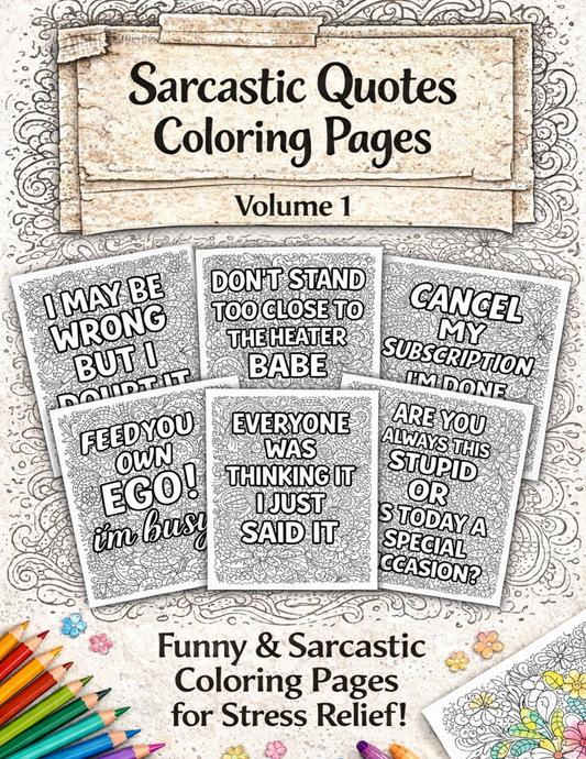 sarcastic quotes coloring pages bundle volume 1 printable funny adult coloring pages bold quote designs.