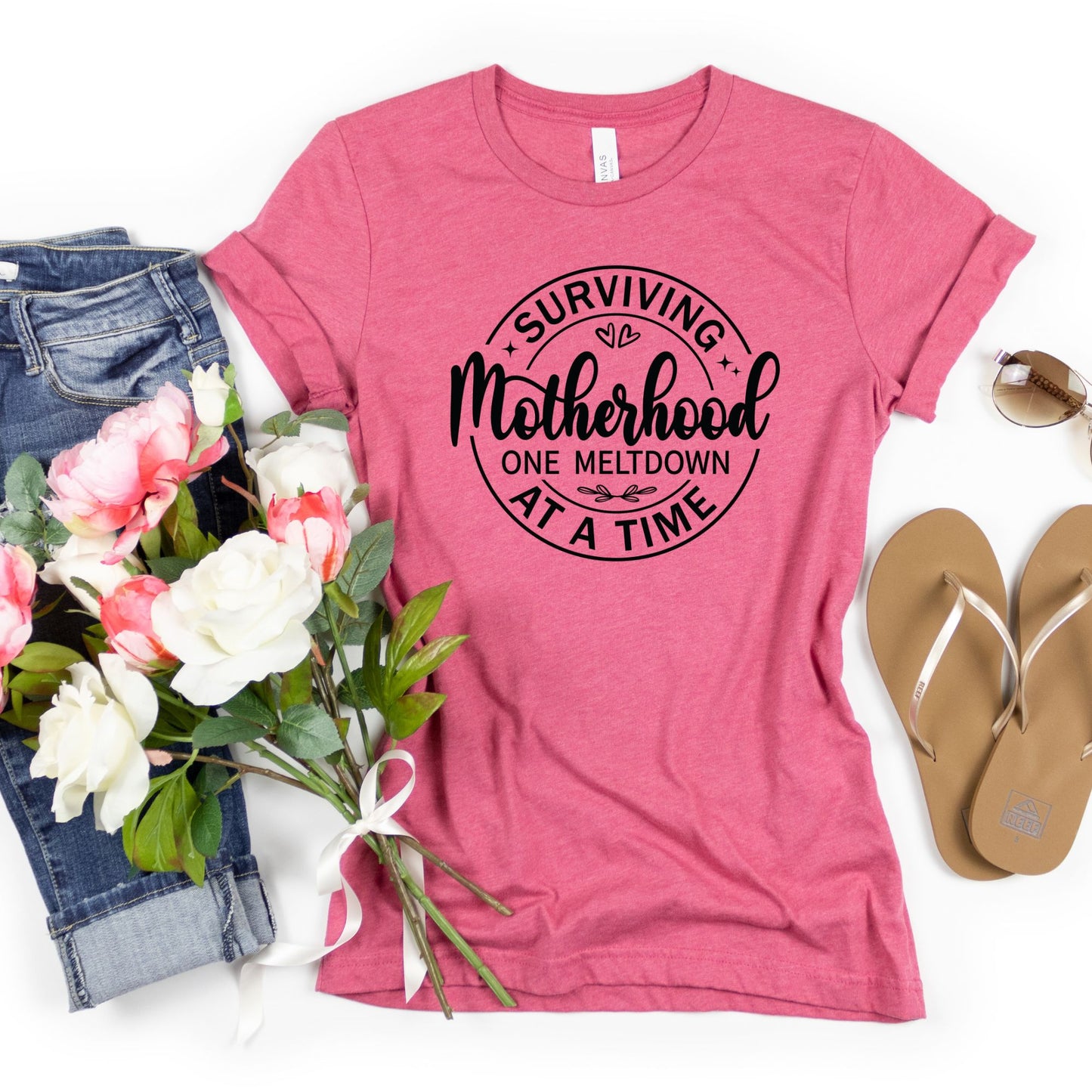 Surviving Motherhood One Meltdown at a Time Crewneck TShirt