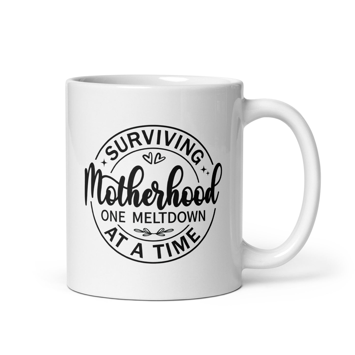 Mom's Daily Triumph: 'Surviving Motherhood' White Ceramic Coffee Mug