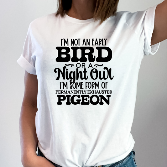 Permanently Exhausted Pigeon Tee: Casual Comfort with a Hint of Humor