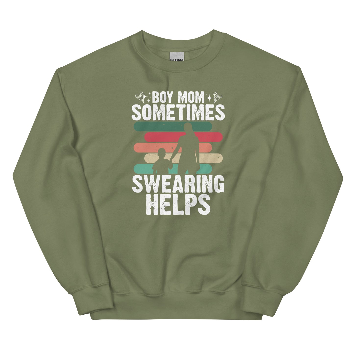 Boy Mom, Sometimes Swearing Helps Pullover Crewneck Sweatshirt