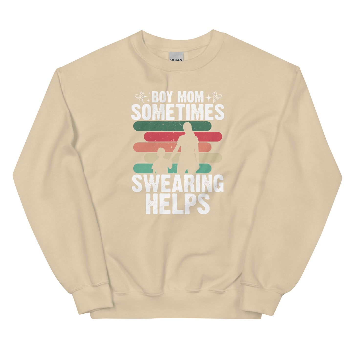 Boy Mom, Sometimes Swearing Helps Pullover Crewneck Sweatshirt