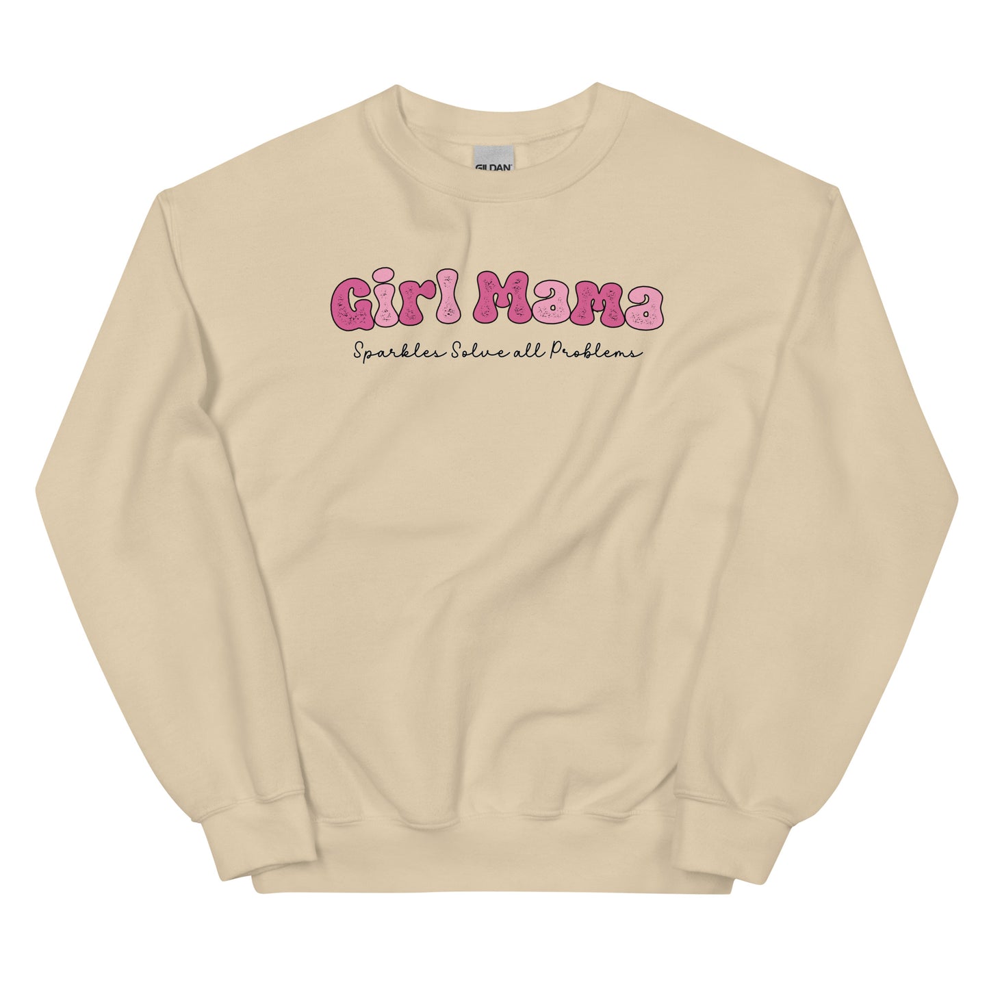 Girl Mama, Sparkles Solve All Problems Pullover Crewneck Sweatshirt