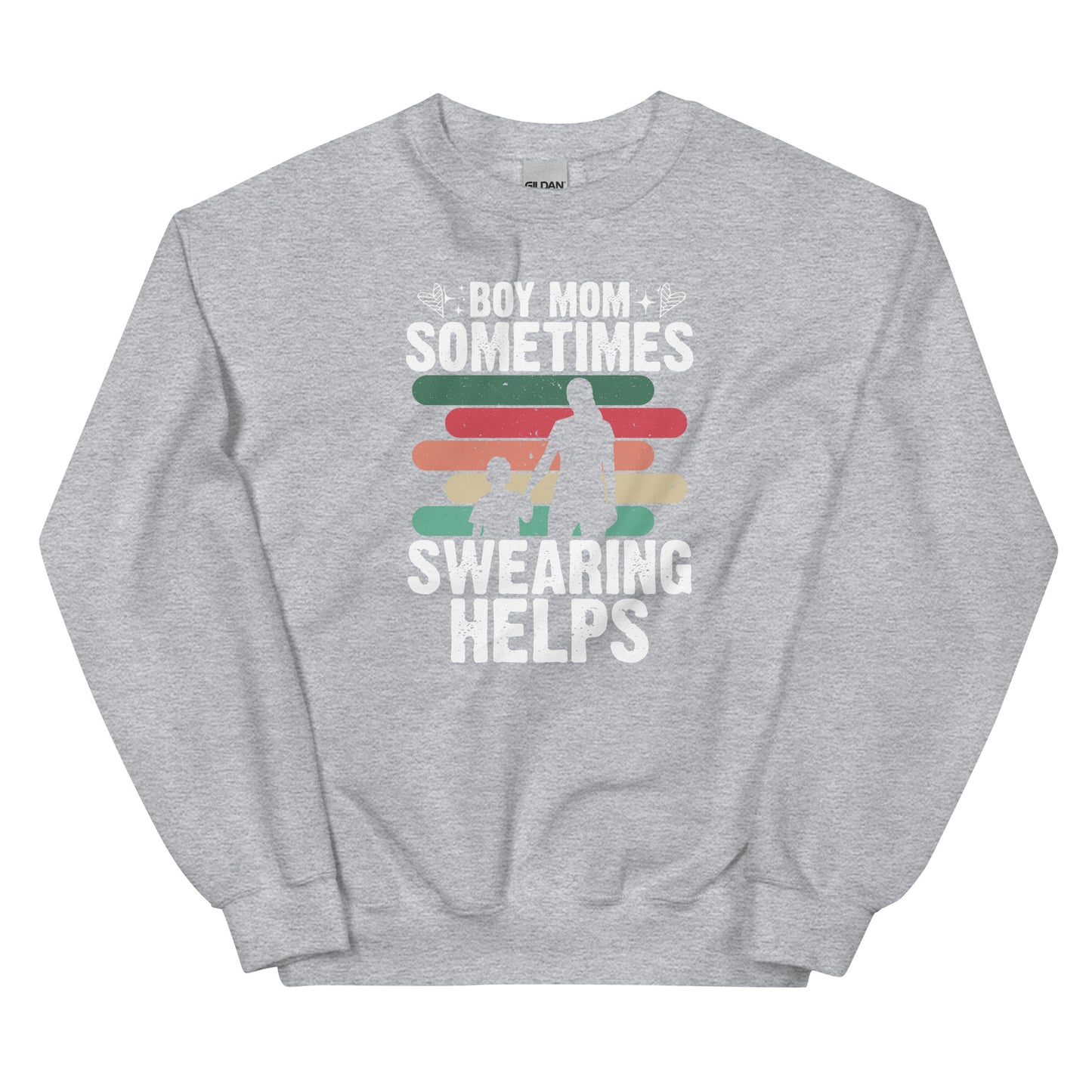 Boy Mom, Sometimes Swearing Helps Pullover Crewneck Sweatshirt