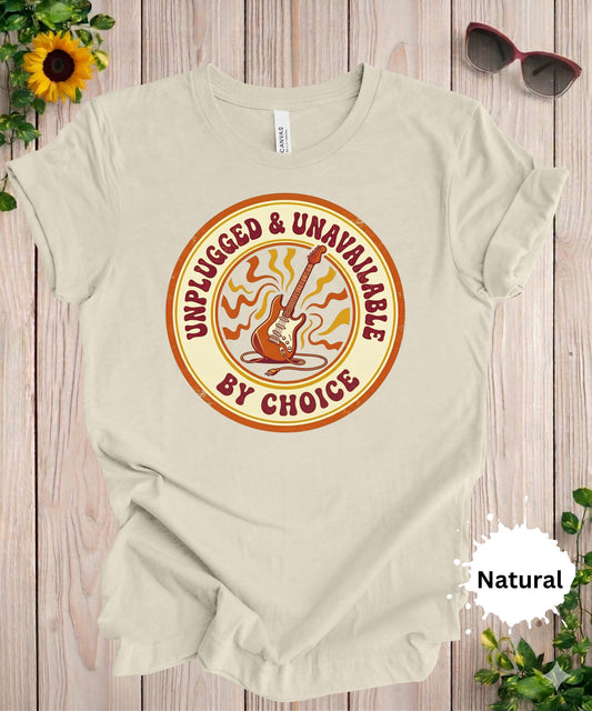 unplugged and unavailable by choice shirt retro graphic introvert humor t-shirt design
